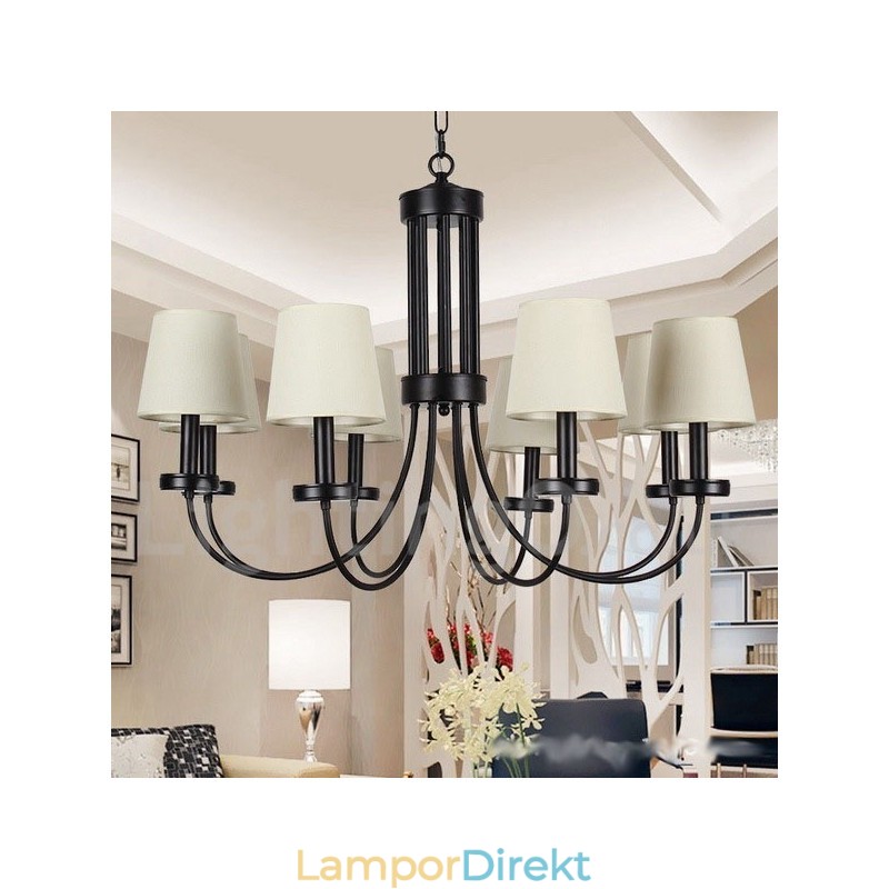 8 Light Retro Contemporary Black Candle Style Ljuskrona