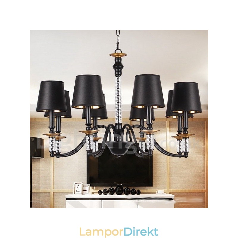 8 Ljus Svart Retro Ljuskrona