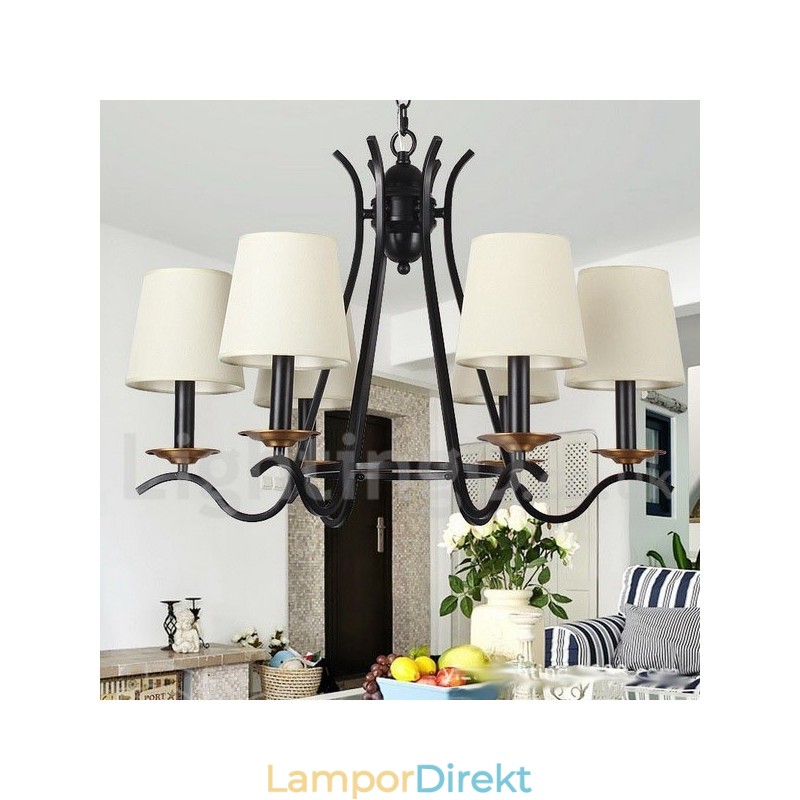 6 Ljus Svart Retro Ljuskrona I Modern Ljusstil