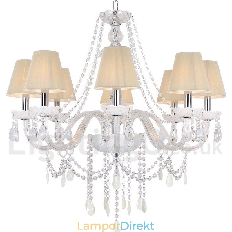 8 Ljus Vit K9 Crystal Candle Style Ljuskrona
