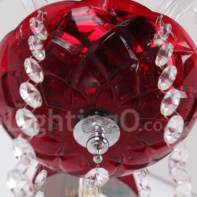 6 Ljusröd K9 Crystal Candle Style Ljuskrona