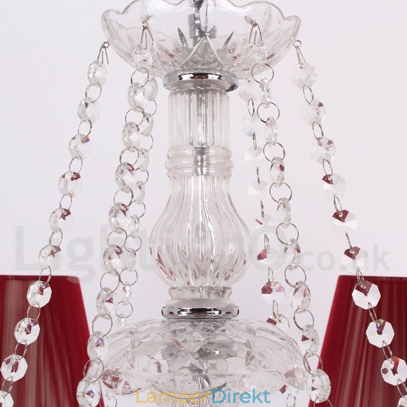 6 Ljusröd K9 Crystal Candle Style Ljuskrona