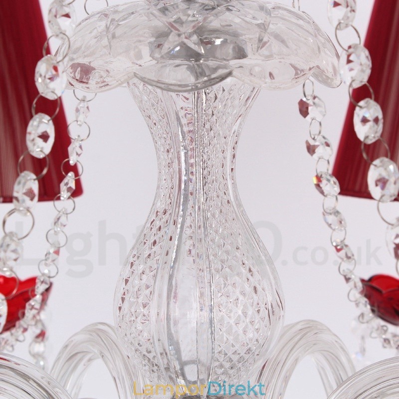 6 Ljusröd K9 Crystal Candle Style Ljuskrona