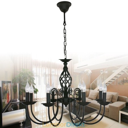 8 Ljus Modern Retro Svart Ljuskrona 8 Ljus Modern Retro Svart Ljuskrona