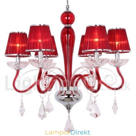 6 Ljusröd, Modern K9-Kristallkrona I Ljusstil 6 Ljusröd, Modern K9-Kristallkrona I Ljusstil