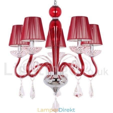 5 Ljusröd, Modern K9-Kristallkrona I Ljusstil 5 Ljusröd, Modern K9-Kristallkrona I Ljusstil