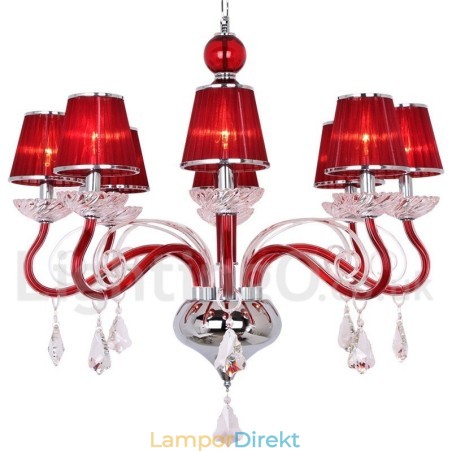 8 Ljusröd, Modern K9-Kristallkrona I Ljusstil 8 Ljusröd, Modern K9-Kristallkrona I Ljusstil