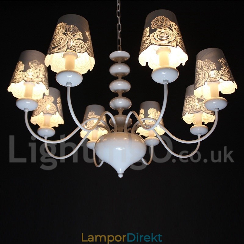 8 Ljus Modern Och Modern Ihålig Vit Ljuskrona