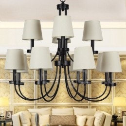 12 Light Retro Contemporary 2 Tier Black Candle Style Ljuskrona