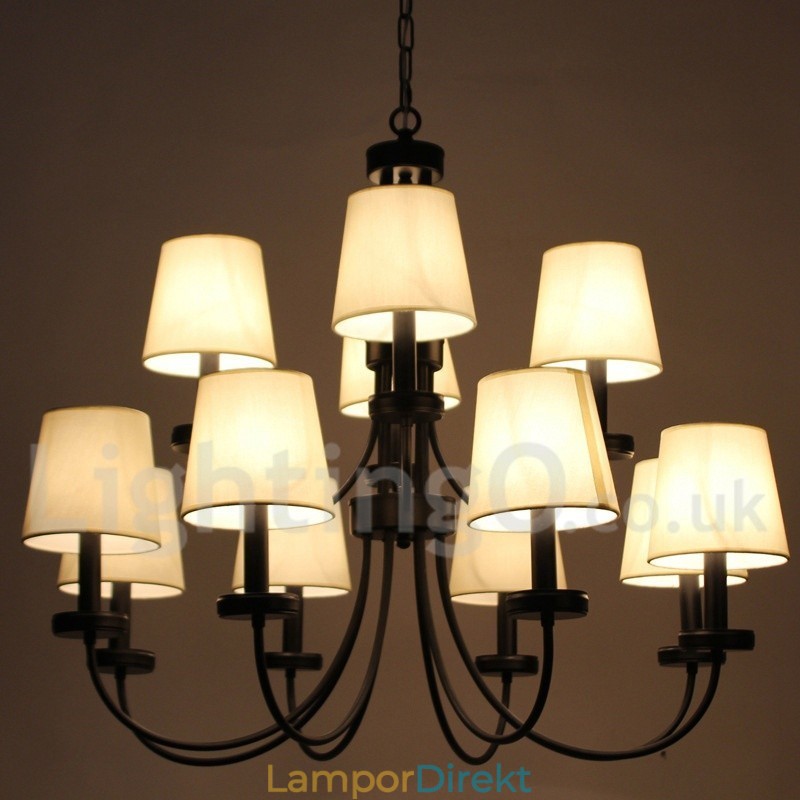 12 Light Retro Contemporary 2 Tier Black Candle Style Ljuskrona