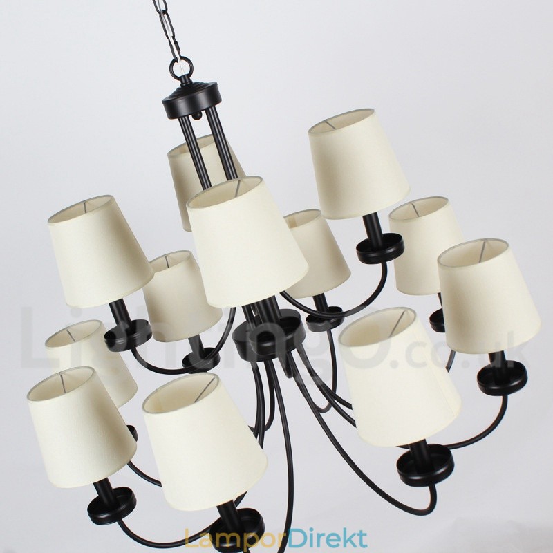 12 Light Retro Contemporary 2 Tier Black Candle Style Ljuskrona