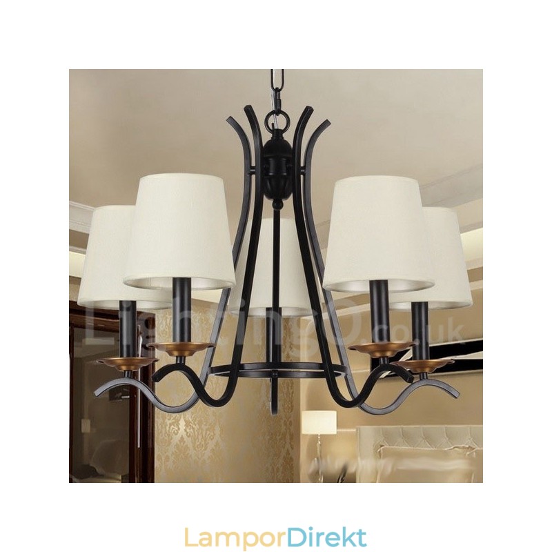 5 Ljus Svart Retro Ljuskrona I Modern Ljusstil