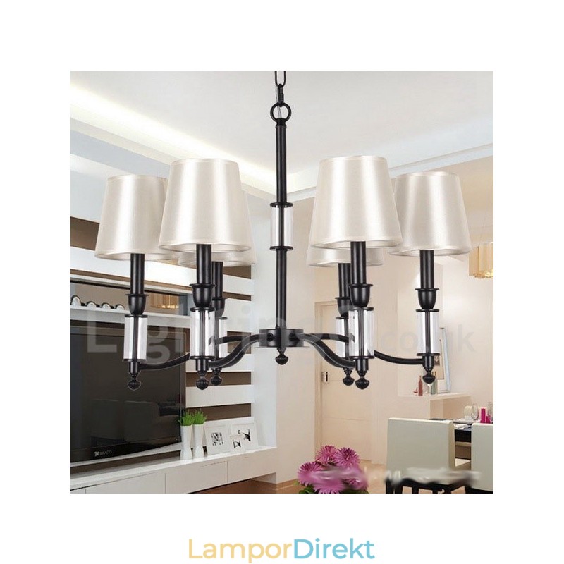 6 Ljus Svart Retro Ljuskrona I Modern Ljusstil