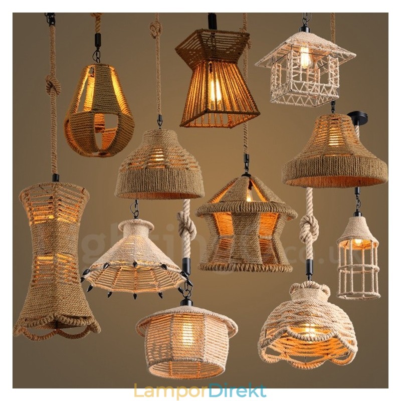 1 Ljus Rustik Lodge Pendellampa Cafe Hampa Rope Pendellampa