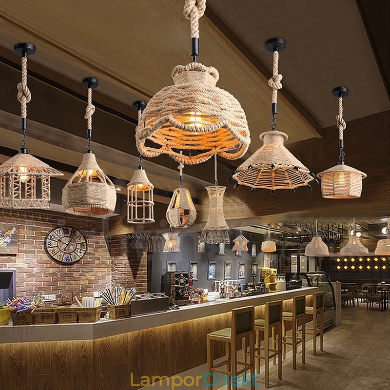 1 Ljus Rustik Lodge Pendellampa Cafe Hampa Rope Pendellampa