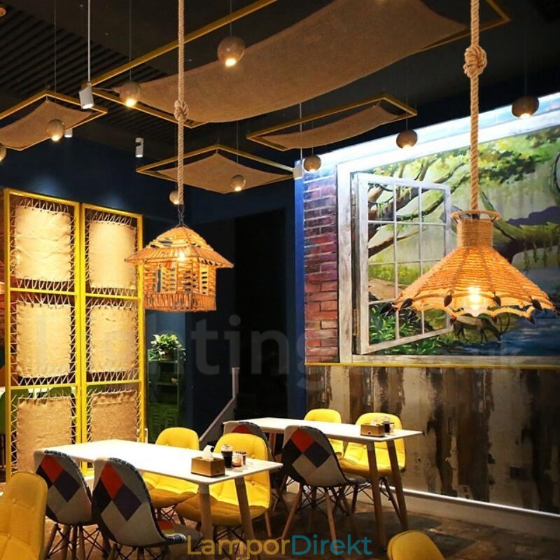 1 Ljus Rustik Lodge Pendellampa Cafe Hampa Rope Pendellampa
