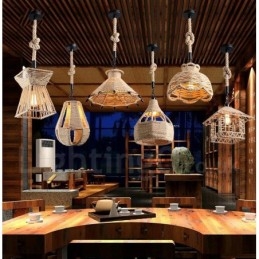 1 Ljus Rustik Lodge Pendellampa Cafe Hampa Rope Pendellampa