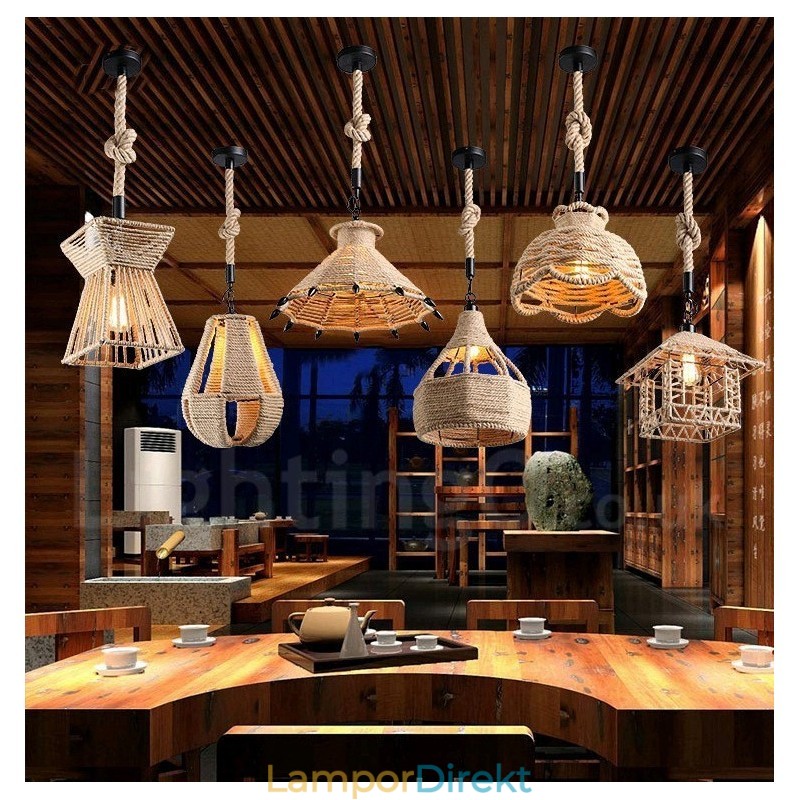 1 Ljus Rustik Lodge Pendellampa Cafe Hampa Rope Pendellampa