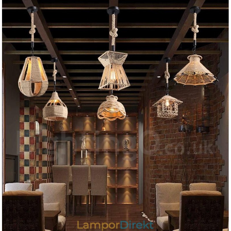 1 Ljus Rustik Lodge Pendellampa Cafe Hampa Rope Pendellampa