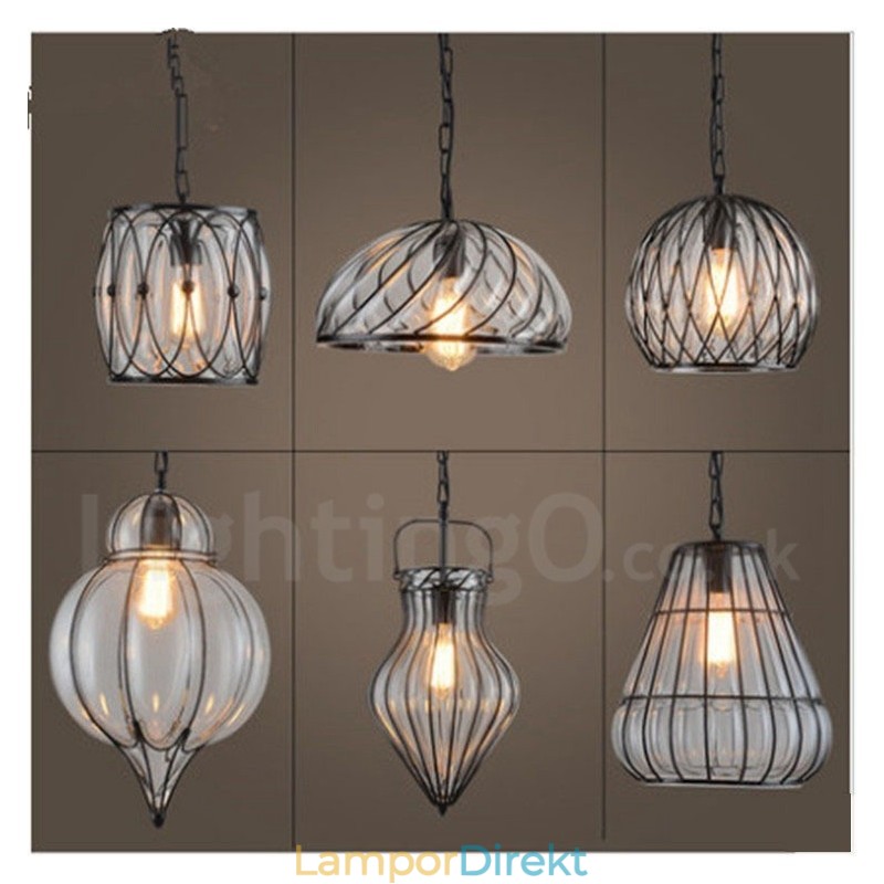 1 Ljus Vintage Cafe Glas Pendel Light Loft Pendel Lampa
