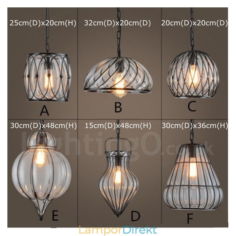 1 Ljus Vintage Cafe Glas Pendel Light Loft Pendel Lampa