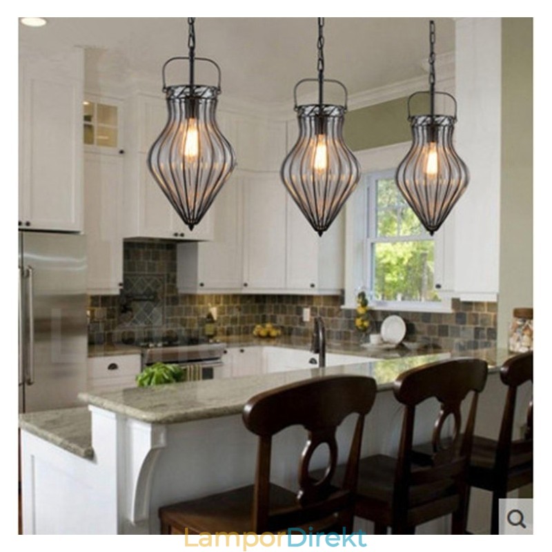 1 Ljus Vintage Cafe Glas Pendel Light Loft Pendel Lampa