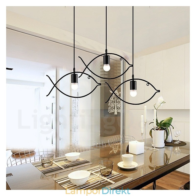 1 Light Rustic Lodge Retro Fish Pendellampa Med Stålskärm