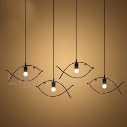1 Light Rustic Lodge Retro Fish Pendellampa Med Stålskärm