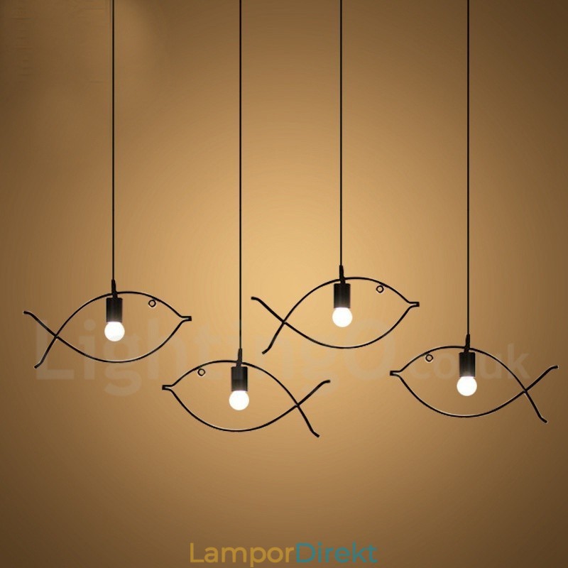 1 Light Rustic Lodge Retro Fish Pendellampa Med Stålskärm