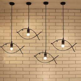 1 Light Rustic Lodge Retro Fish Pendellampa Med Stålskärm