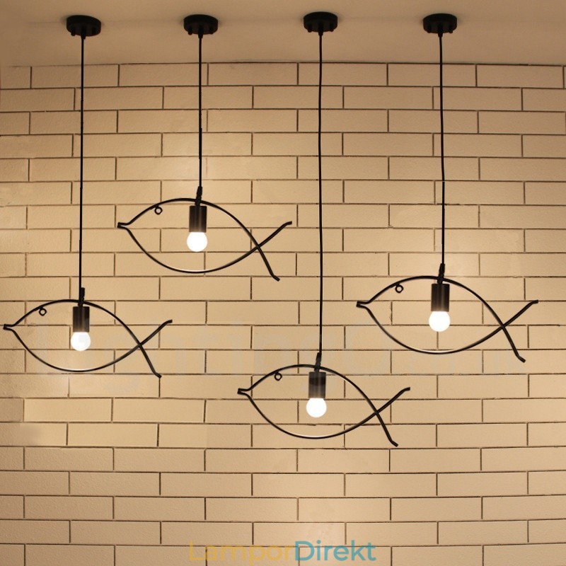 1 Light Rustic Lodge Retro Fish Pendellampa Med Stålskärm