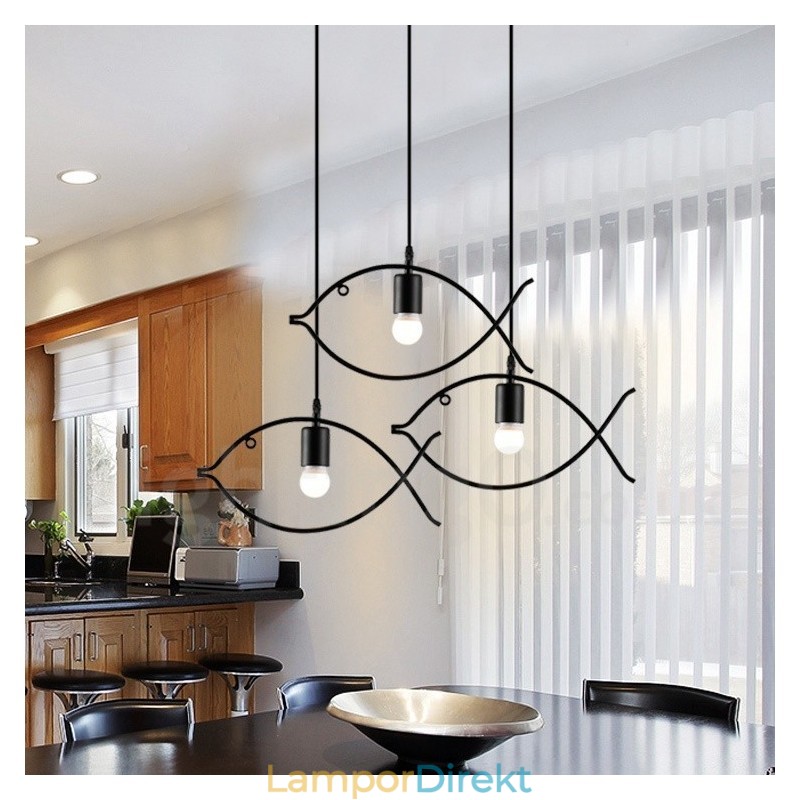 1 Light Rustic Lodge Retro Fish Pendellampa Med Stålskärm