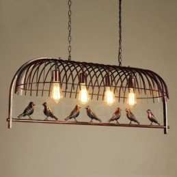 4 Light Rustic Lodge Retro Birdcage Pendellampa Med Stålskärm