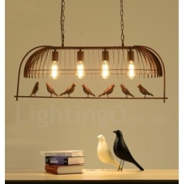 4 Light Rustic Lodge Retro Birdcage Pendellampa Med Stålskärm