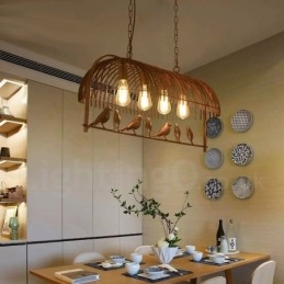 4 Light Rustic Lodge Retro Birdcage Pendellampa Med Stålskärm