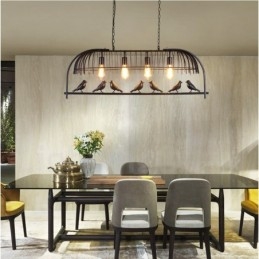 4 Light Rustic Lodge Retro Birdcage Pendellampa Med Stålskärm