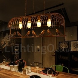 4 Light Rustic Lodge Retro Birdcage Pendellampa Med Stålskärm
