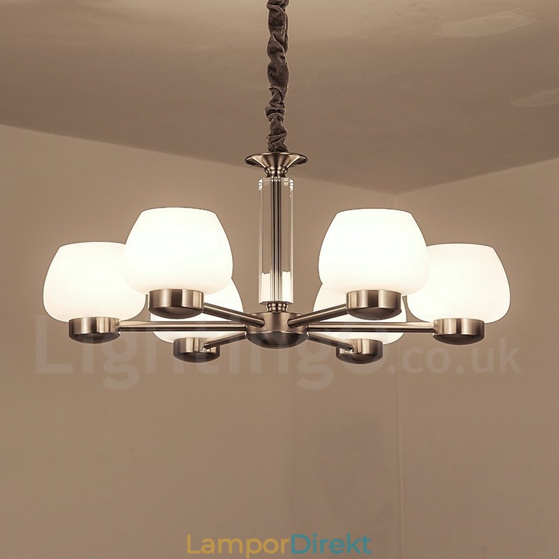 6 Ljus Modern Modern Ljuskrona Med Glasskärm