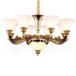 8 Ljus Retro Traditionell Lyxig Lobbyljuskrona Med Glasskärm