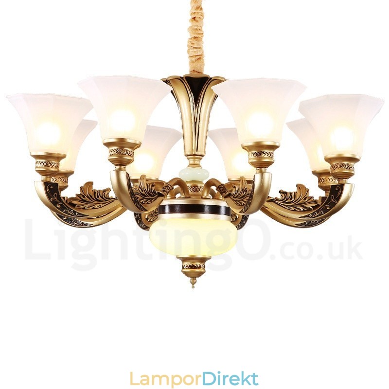 8 Ljus Retro Traditionell Lyxig Lobbyljuskrona Med Glasskärm