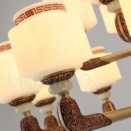 8 Lätt Retro Traditionell Zinklegering Lyxig Lobbyljuskrona Med Glasskärm