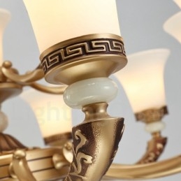 6 Ljus Retro Traditionell Zinklegering Lyxig Lobbyljuskrona Med Glasskärm