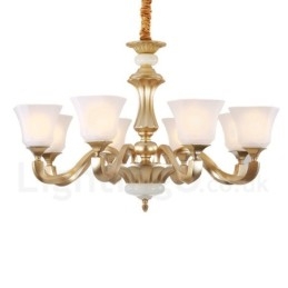8 Ljus Retro Traditionell Rustik Ljuskrona Med Glasskärm