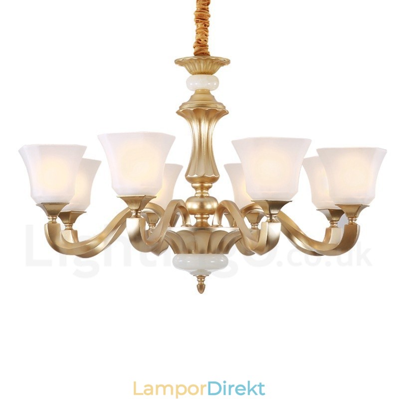 8 Ljus Retro Traditionell Rustik Ljuskrona Med Glasskärm
