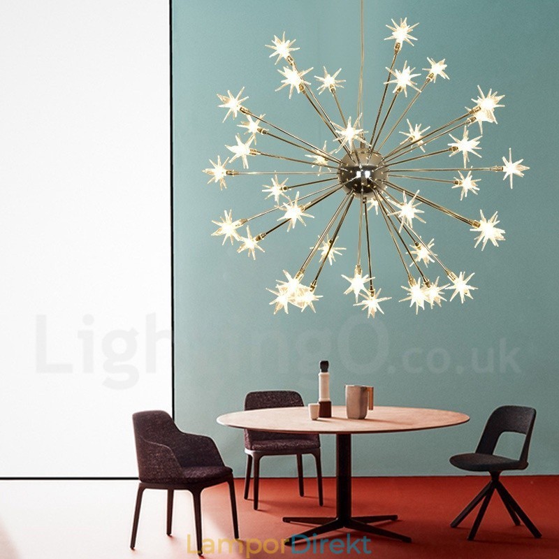 32 Ljus Modern Pendellampa I Stål Med Skärm I Glas