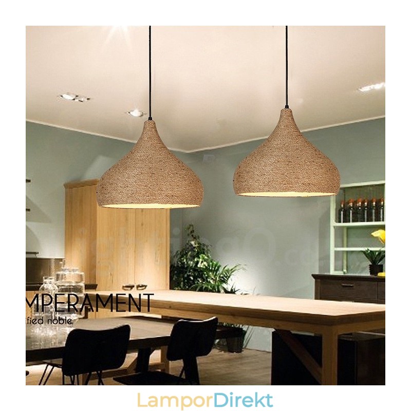 1 Ljus Retro Rustik Hamp Rope Pendel Light Med Hamp Rope Shade