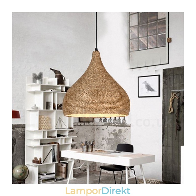 1 Ljus Retro Rustik Hamp Rope Pendel Light Med Hamp Rope Shade