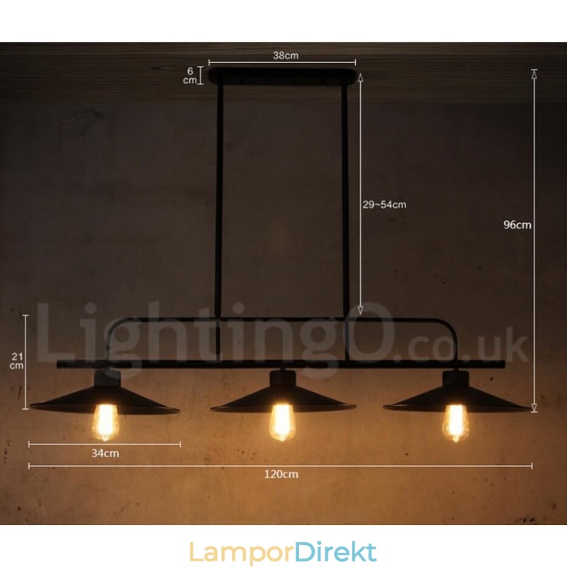 3-Ljus Retro Rustik Stålhängelampa Med Stålskärm