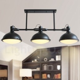 3 Ljus Retro Rustik Stål Pendellampa Med Glasskärm