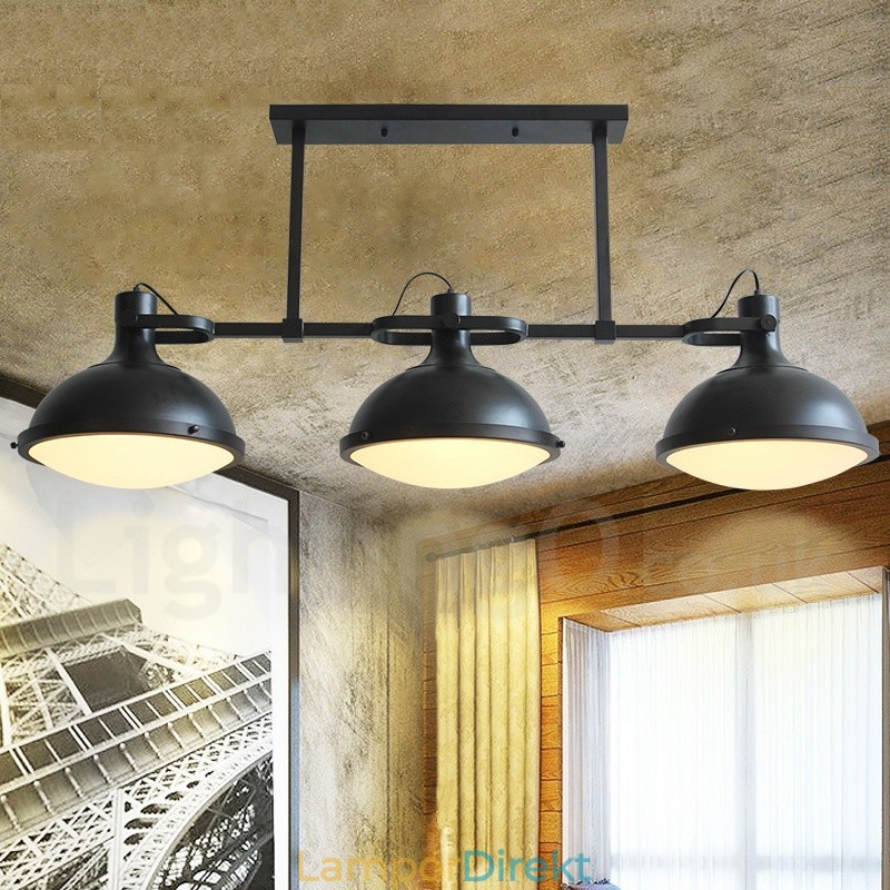 3 Ljus Retro Rustik Stål Pendellampa Med Glasskärm